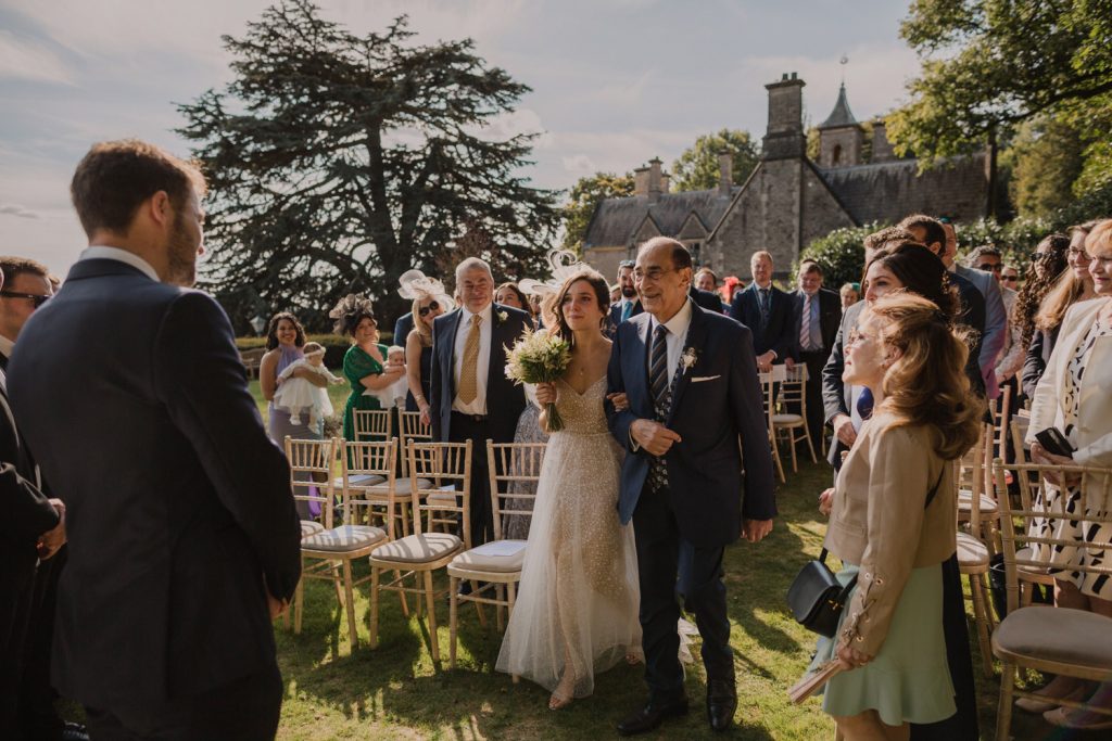 outdoor wedding ceremony at Callow Hall Derbyshire